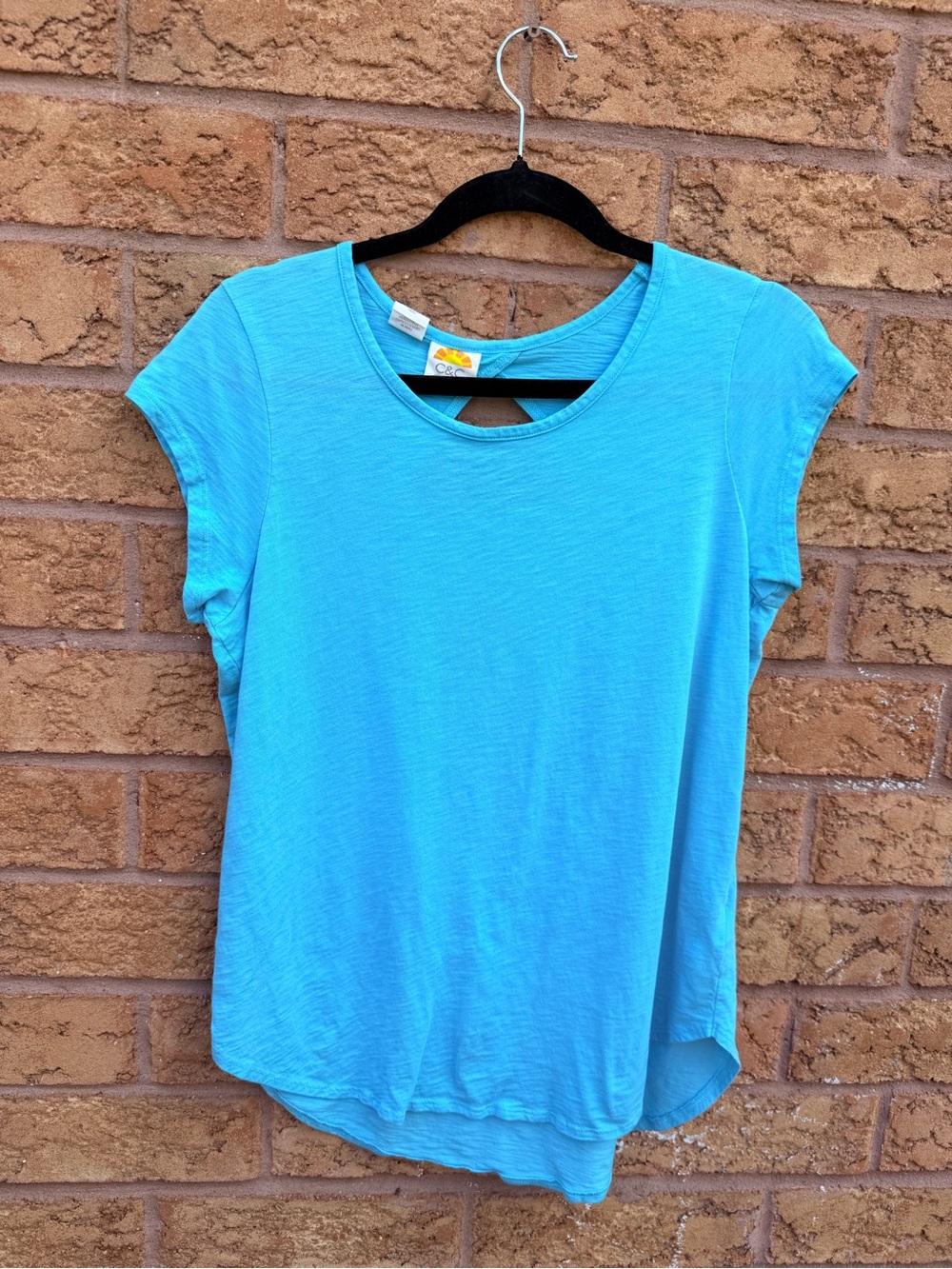 4/$25 • C&C California Light Blue Open Back Short Sleeve Tee